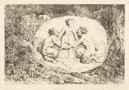 Nymph Supported by Two Satyrs (Nymphe s'asseyant sur les mains de deux satyres), by Jean Honoré Fragonard