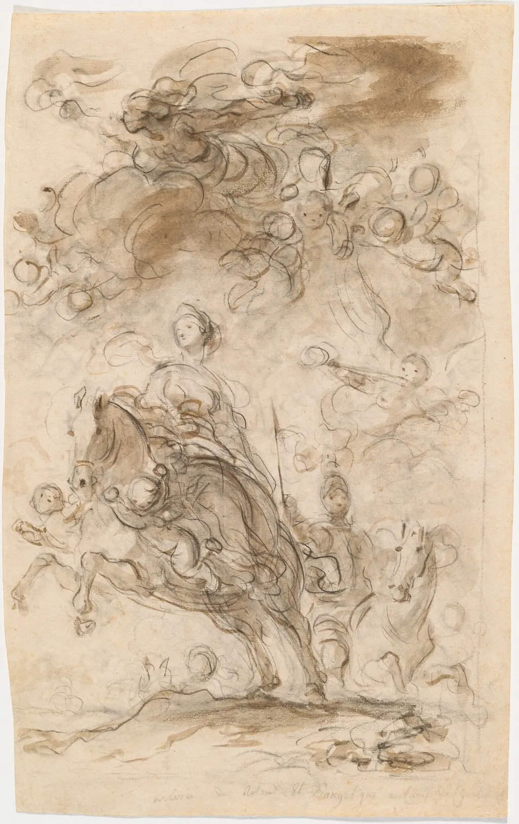 Orlando and Angelica Arrive at Charlemagne's Camp, by Jean Honoré Fragonard, chalk, 1769