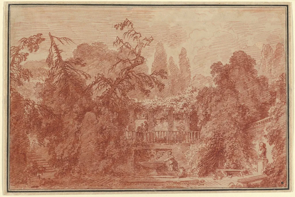 Terrace and Garden of an Italian Villa, by Jean Honoré Fragonard, chalk, 1762