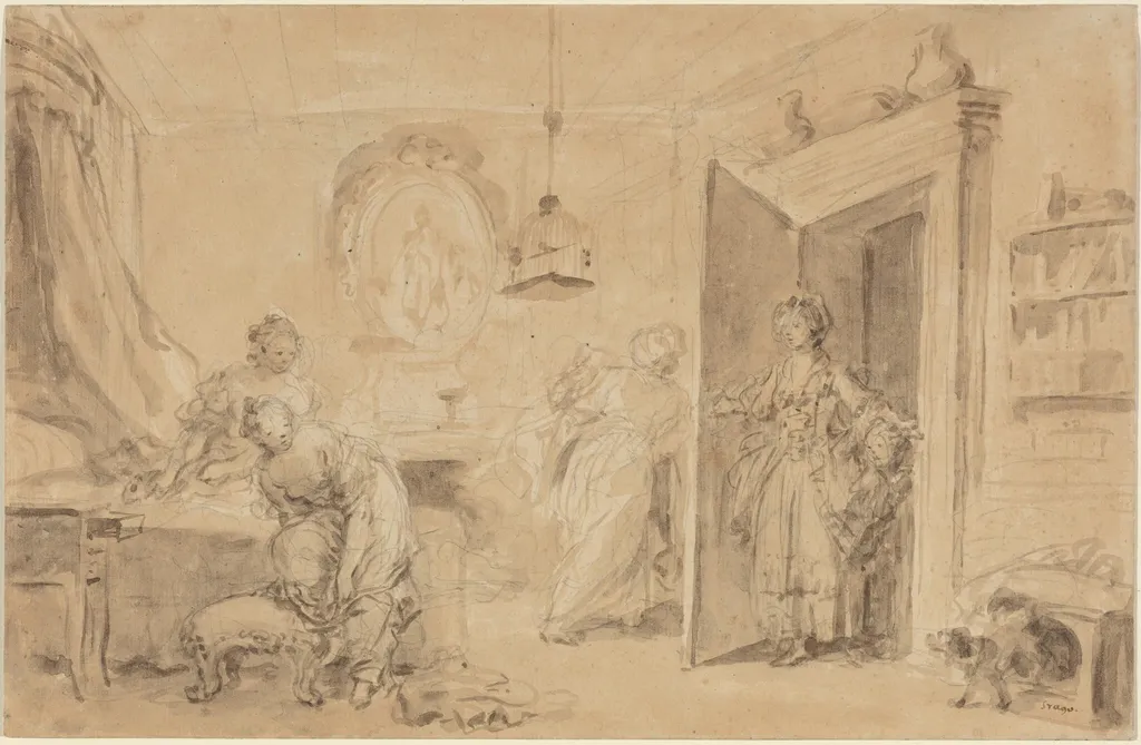 The Bedroom (Le Coucher or Ma Chemise brule), by Jean Honoré Fragonard, ink, 1769