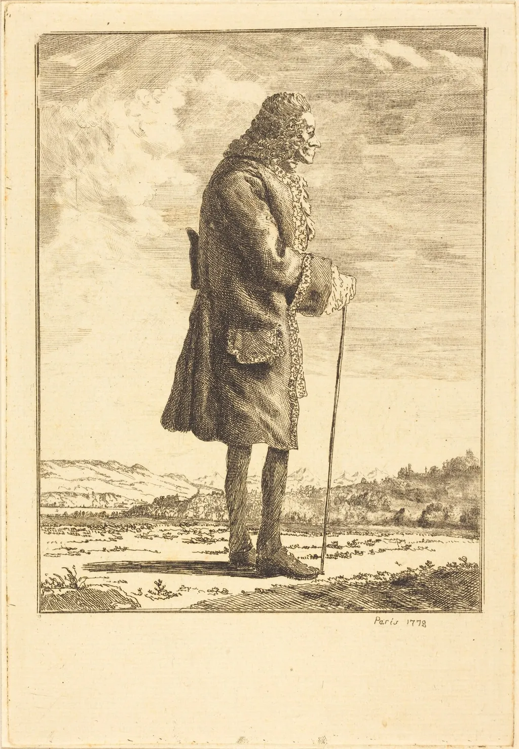 Voltaire, by Jean Huber, ink, 1778