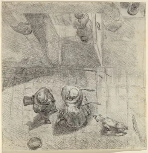 Bird's Eye View of a Man and Woman Conversing, by Jean-Ignace-Isidore Grandville