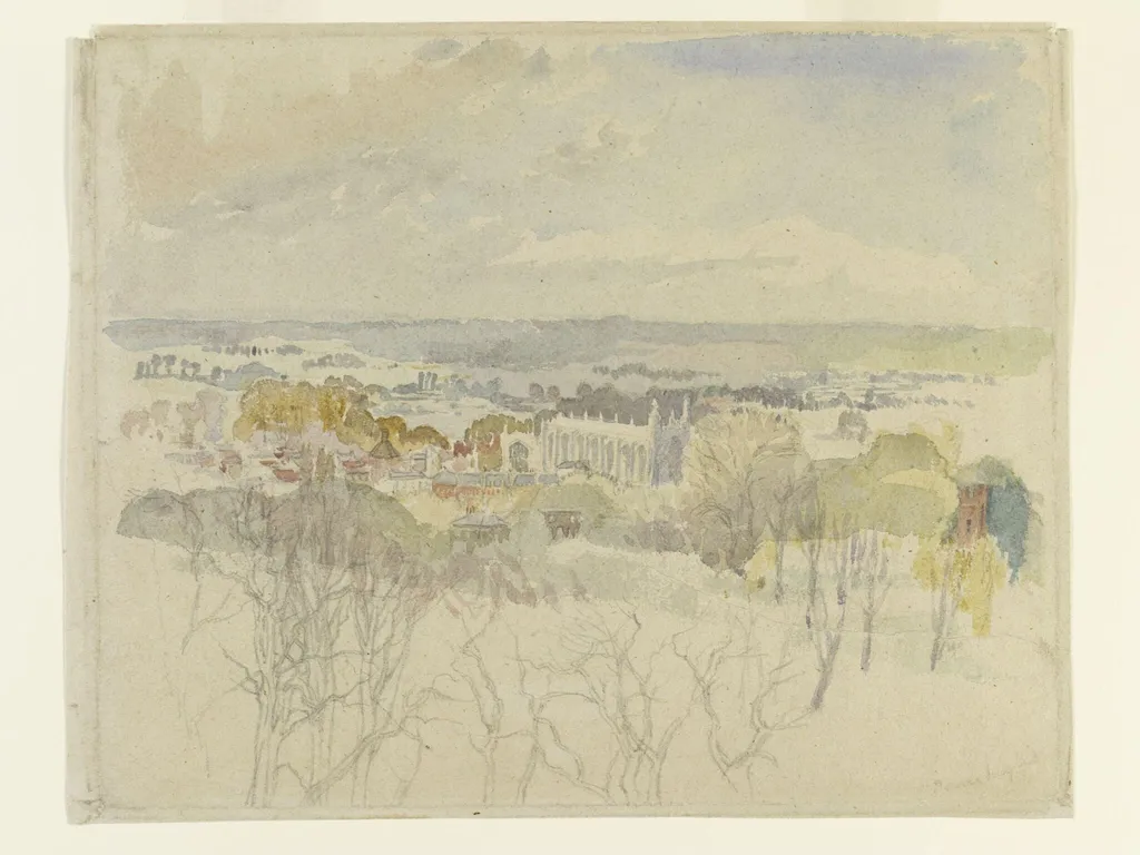 Eton Chapel from Windsor, by Jean Inglis, watercolor, 1940