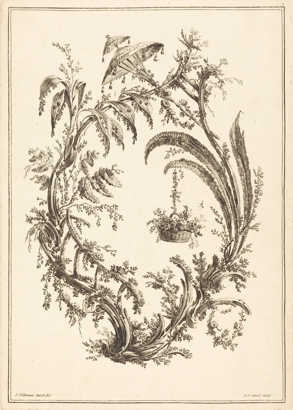 Ornament with Parasol and Hanging Basket, by Jean-Jacques Avril I, ink, 1788