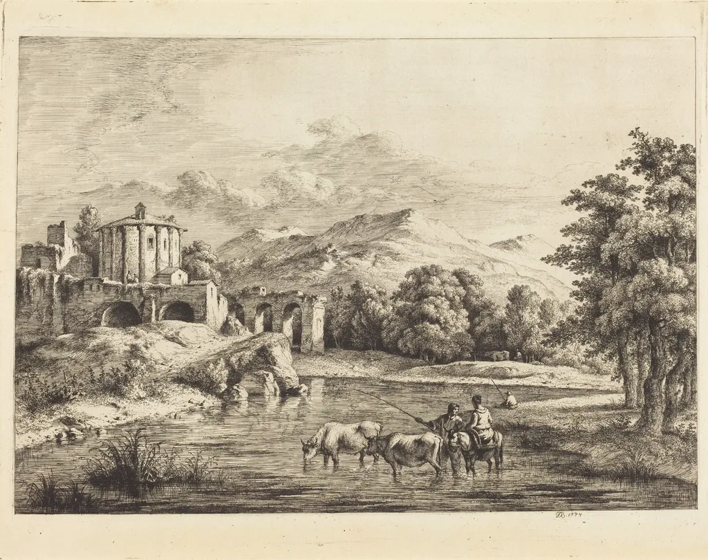 The Temple of Vesta, by Jean-Jacques de Boissieu, ink, 1774