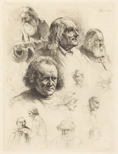 Thirteen Studies of Heads, by Jean-Jacques de Boissieu