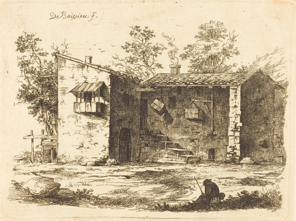 Two Houses with Tile Roofs, by Jean-Jacques de Boissieu, ink, 1759