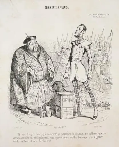 Commerce anglais. Yé vo dis qu'il faut, que vo ach'te ce poisonne to d'suite, no vollons que vo empposonniez vo véritéblement, pou que'no avions du thé bocoupe pou digerer conforteblément nos Beefteakes!, by Jean-Jacques Grandville