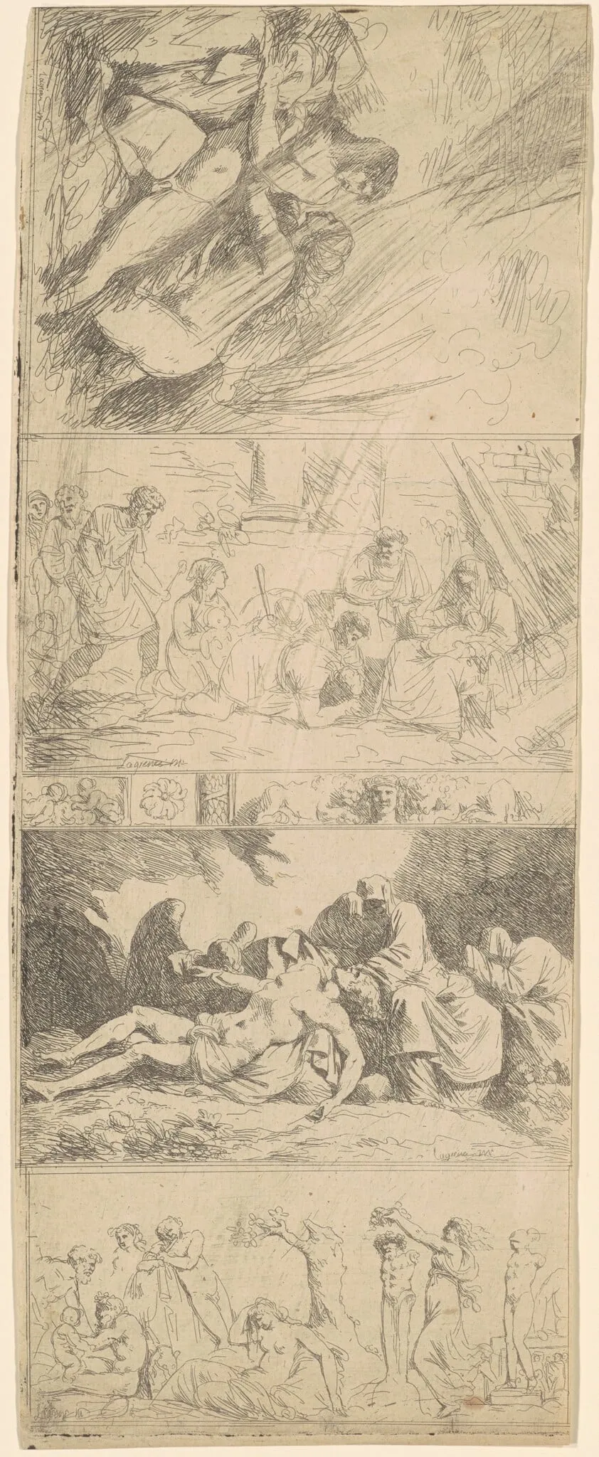 Four Religious and Secular Compositions, by Jean Jacques II Lagrenée, ink