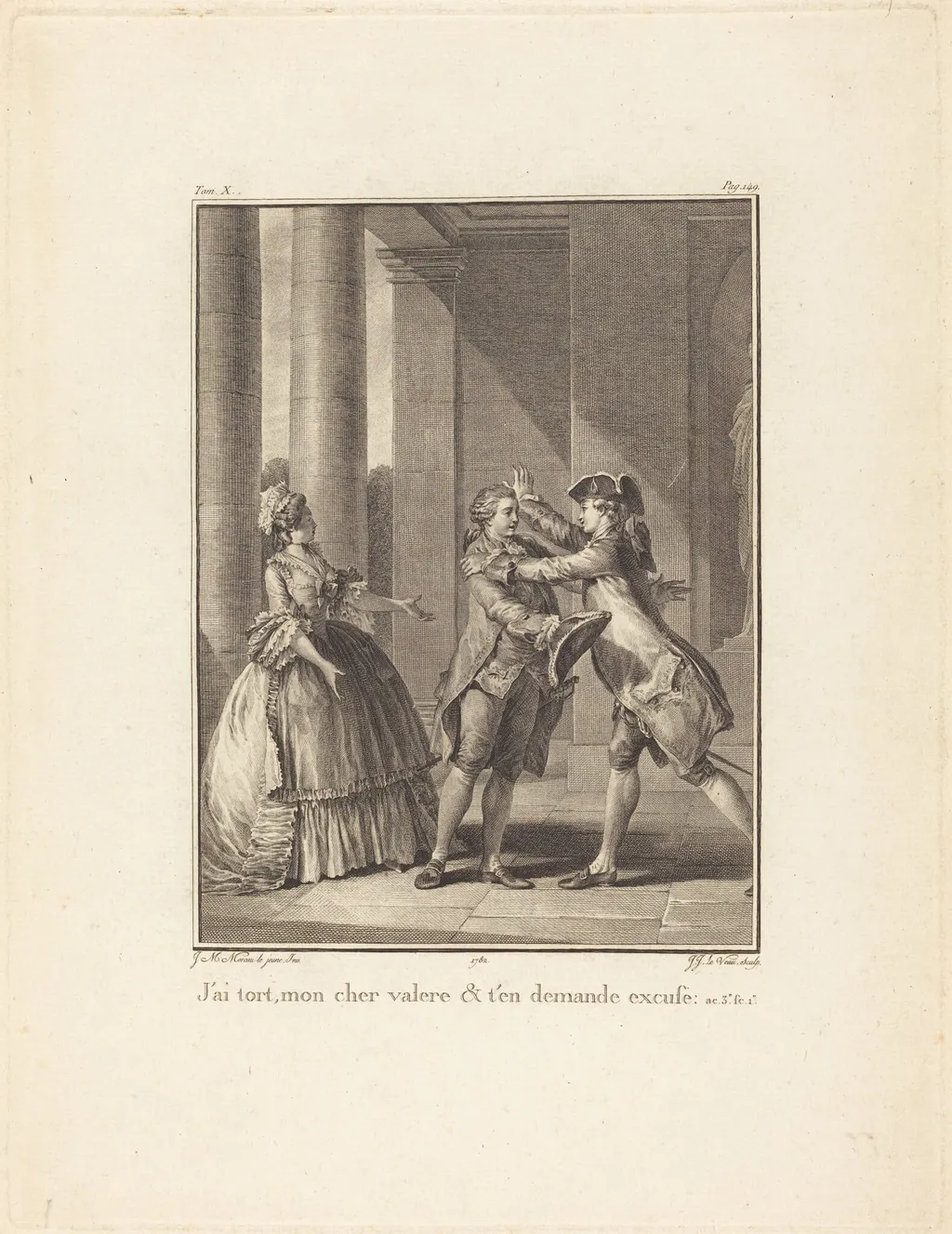 J'ai tort, mon cher Valère, et t'en demande excuse, by Jean Jacques Le Veau, ink, 1782