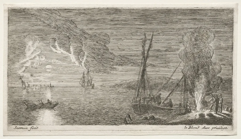 A Bonfire and Moonlight, by Jean Le Blond, 1658