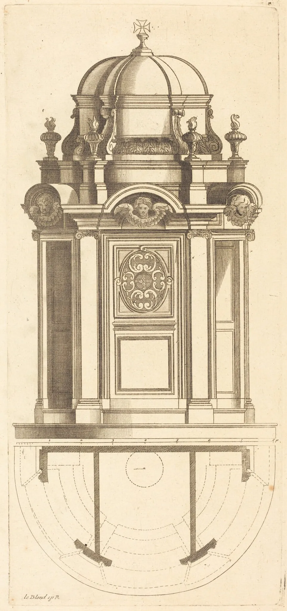 Plan et elevation des plus beaux confessionnaux de Paris, tres fidelemant mesure, by Jean Le Blond, ink, 1688