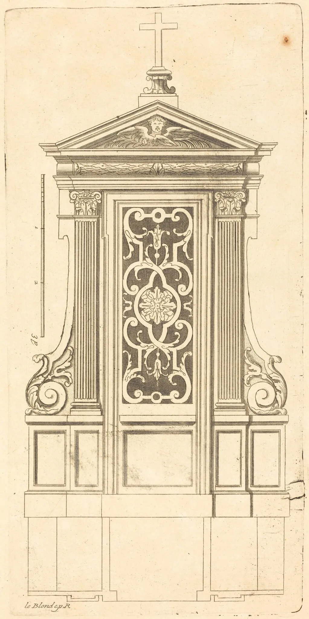 Plan et elevation des plus beaux confessionnaux de Paris, tres fidelemant mesure, by Jean Le Blond, ink, 1688