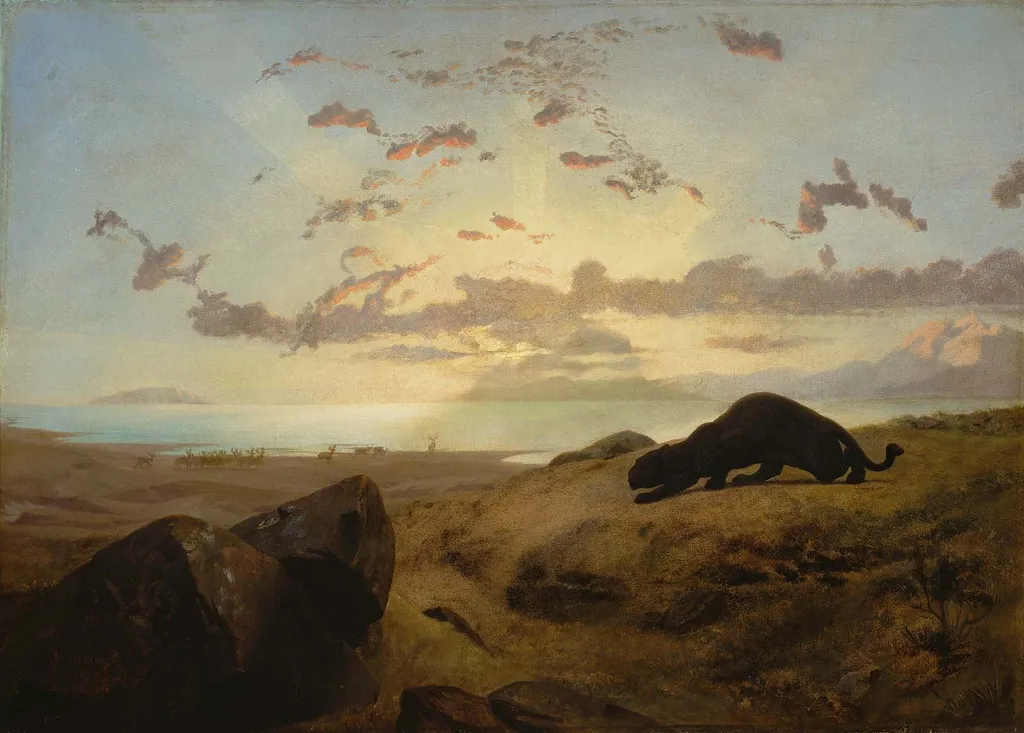Black Panther Stalking a Herd of Deer, by Jean Léon Gérôme, oil, 1851