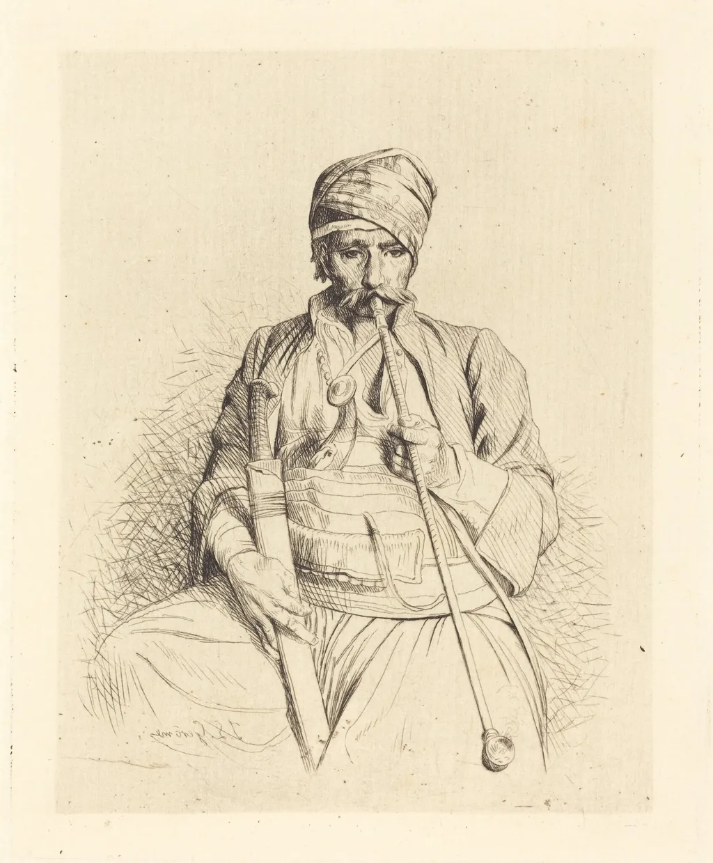 Seated Arab with Pipe, by Jean-Léon Gérôme, ink, 1864