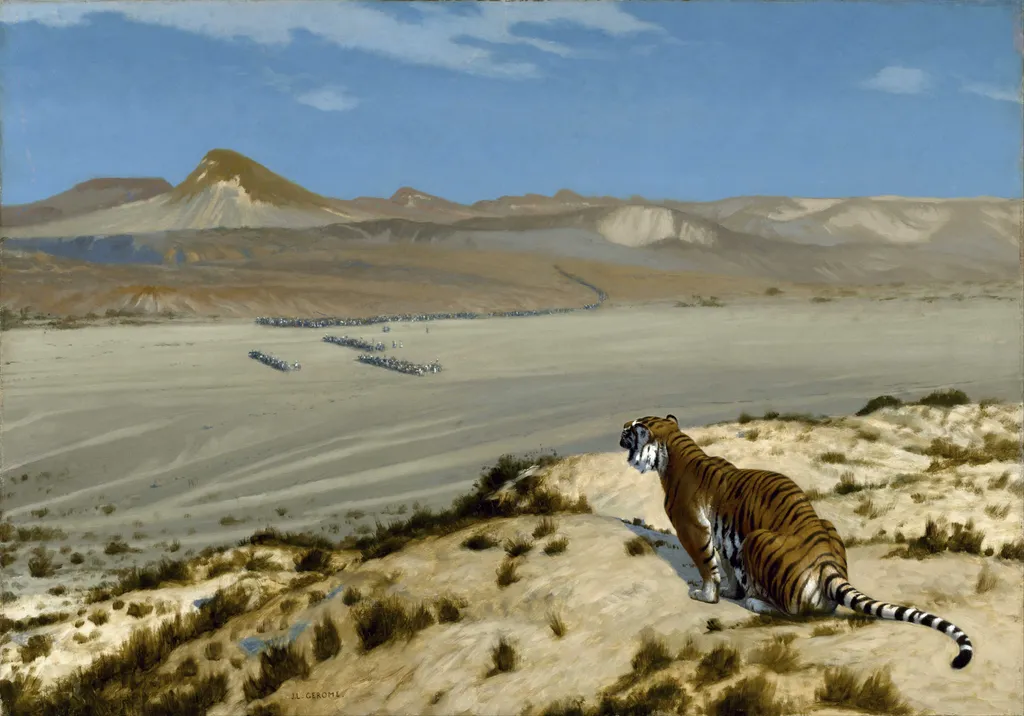 Tiger on the Watch, by Jean Léon Gérôme, oil, 1894