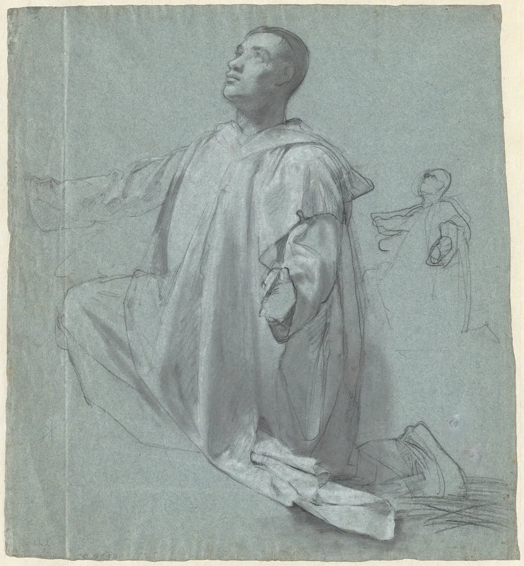 A Young Benedictine Monk Kneeling, by Jean Leonard Lugardon, chalk, 1824