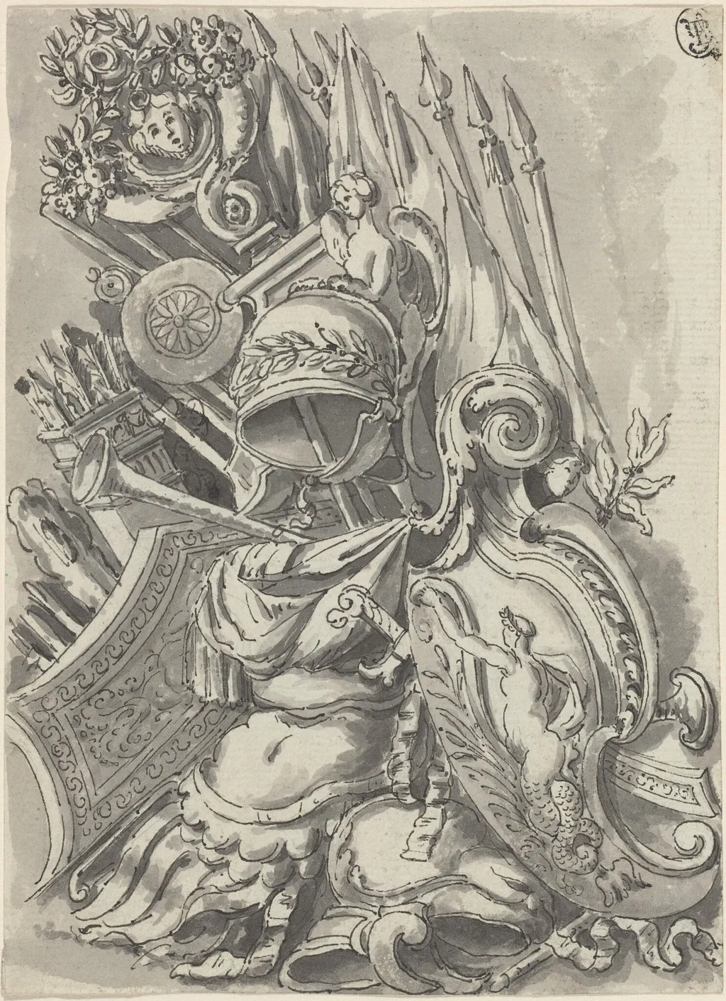 A Trophy of Arms, by Jean Lepautre, ink, 1650