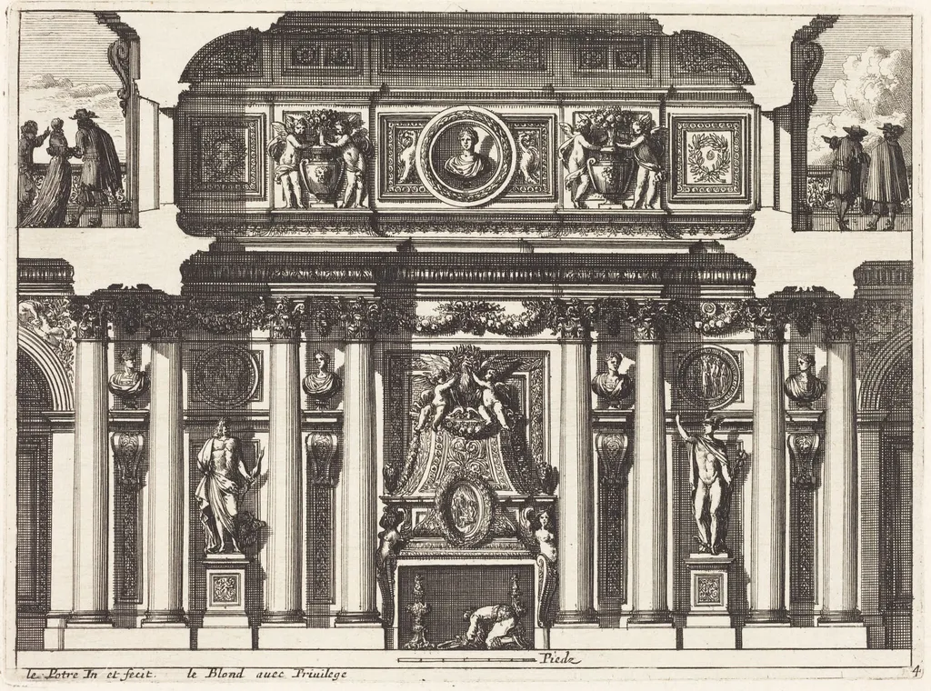 Fireplaces and Other Interior Decorations, by Jean Lepautre, ink, 1650