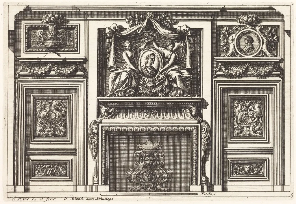 Fireplaces and Other Interior Decorations, by Jean Lepautre, ink, 1650