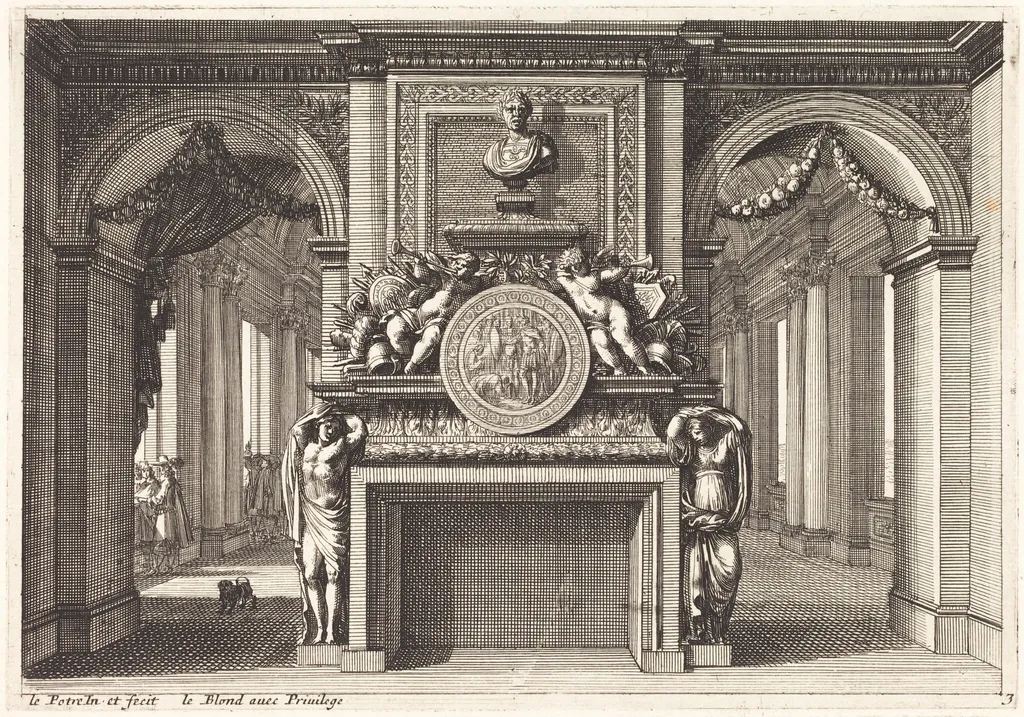 Fireplaces and Other Interior Decorations, by Jean Lepautre, ink, 1650
