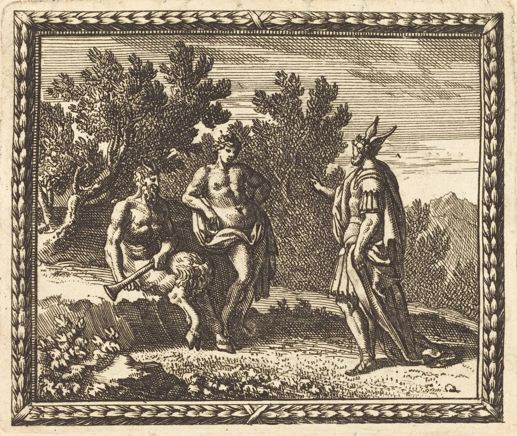 Midas with Apollo and Pan, by Jean Lepautre, ink, 1676