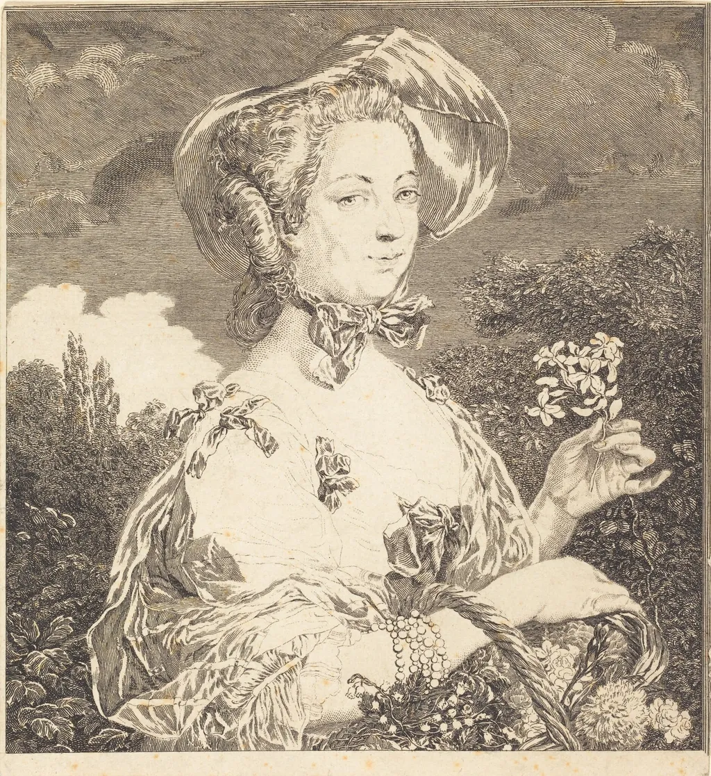 La Belle Jardinière - Madame de Pompadour, by Jean-Louis Anselin, ink, 1785