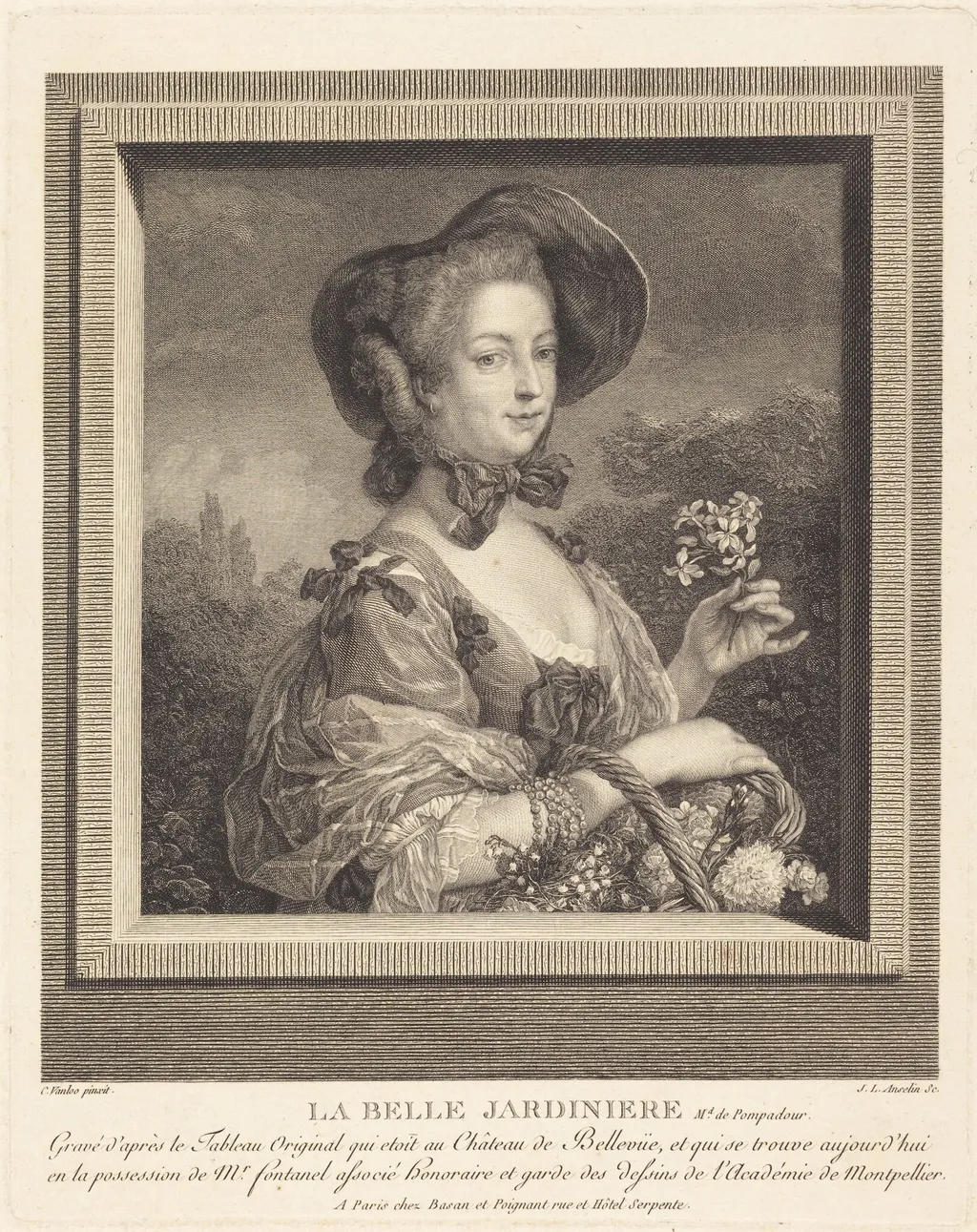 La Belle Jardinière - Madame de Pompadour, by Jean-Louis Anselin, ink, 1785