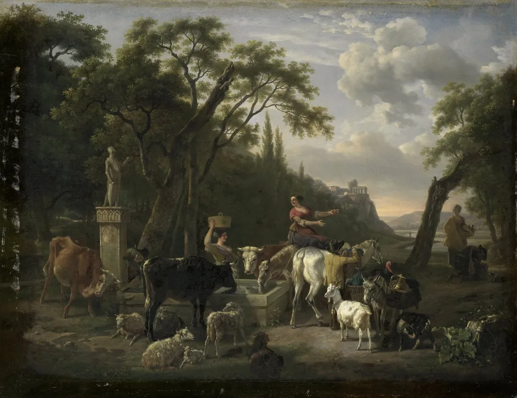 Italian Landscape with Shepherds and Animals at a Fountain, by Jean-Louis de Marne, unspecified, 1795