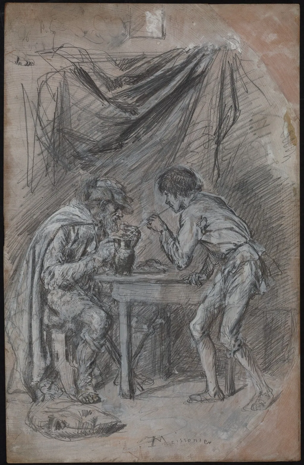 Lazarille de Tormes Stealing Drink from a Blind Man, by Jean-Louis-Ernest Meissonier, graphite, 1846