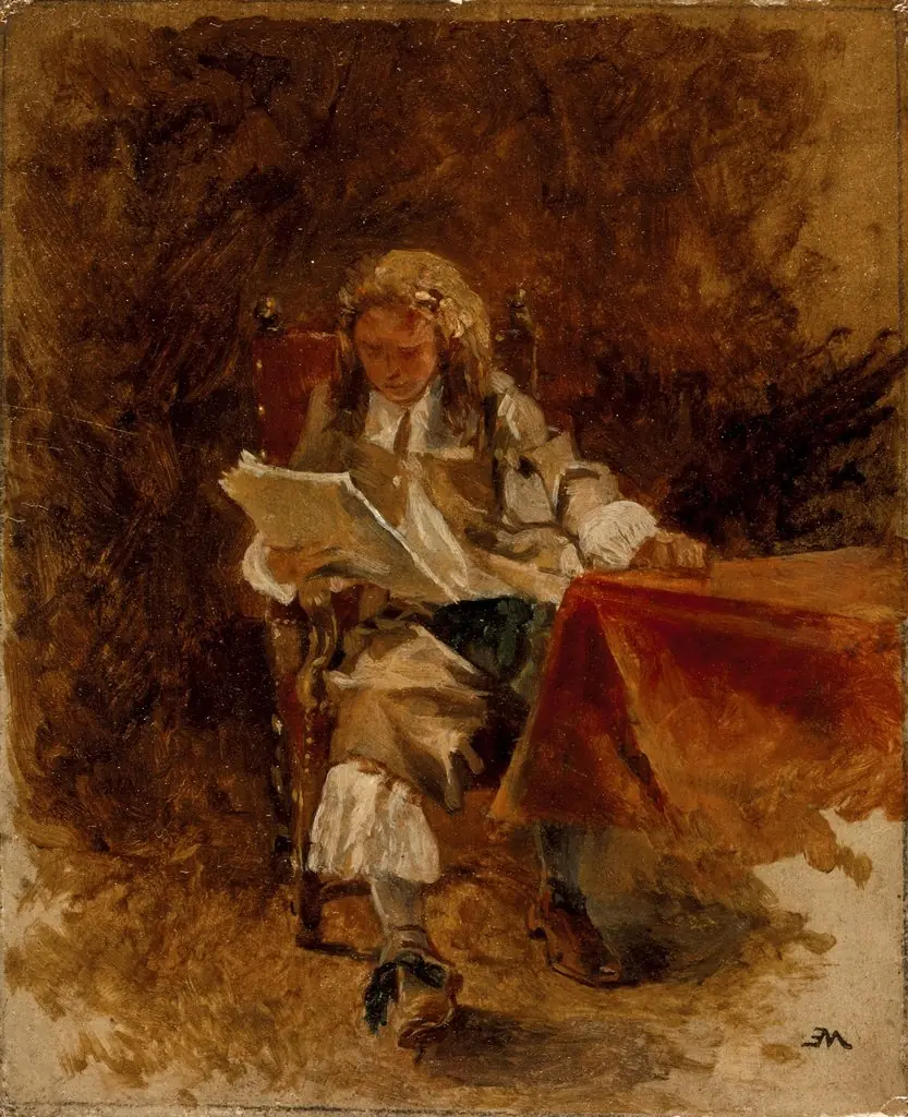 Study of a Seated Cavalier Reading, by Jean Louis Ernest Meissonier