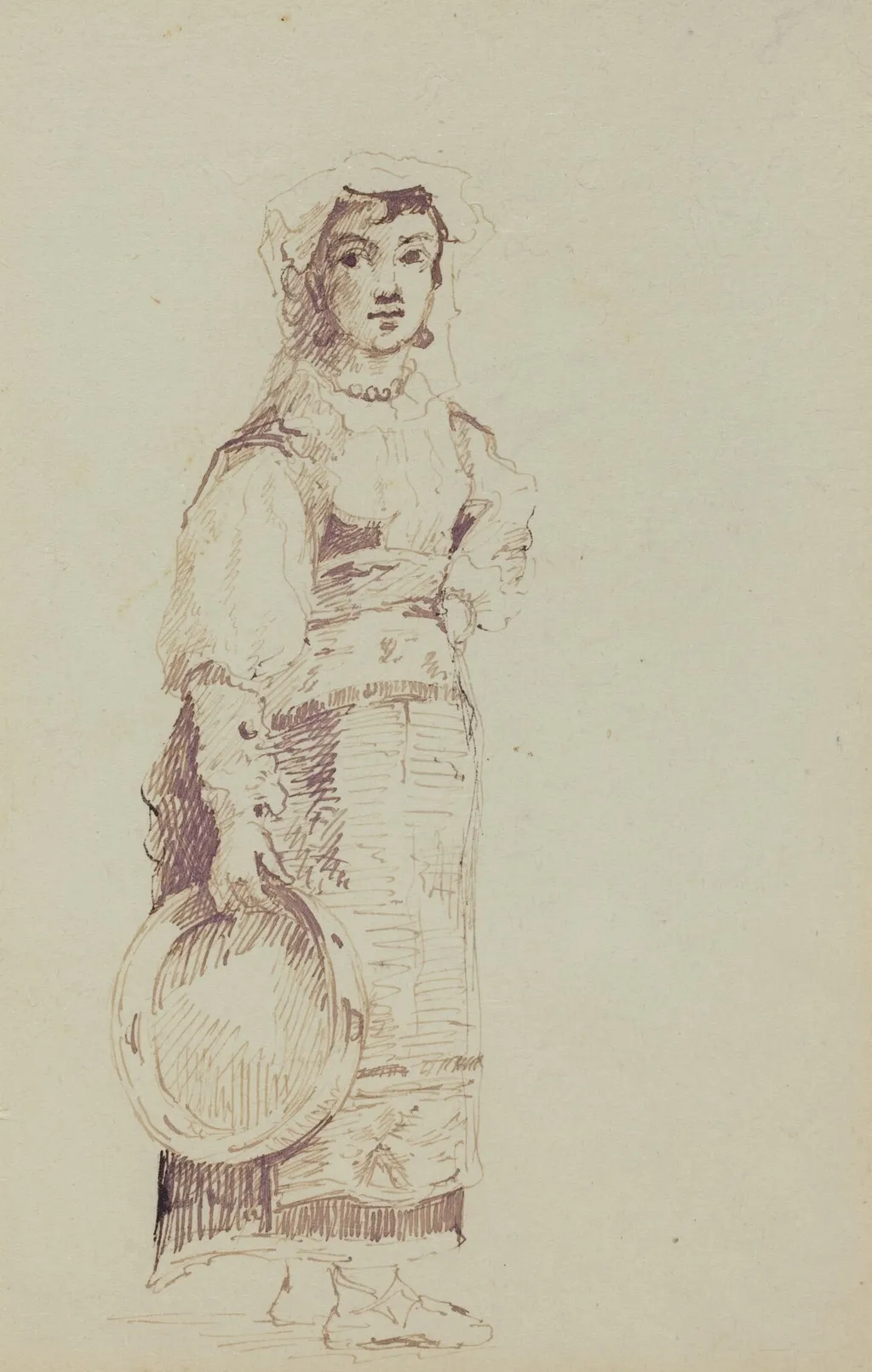 Woman with a Tambourine (verso), by Jean-Louis-Ernest Meissonier, ink, 1860