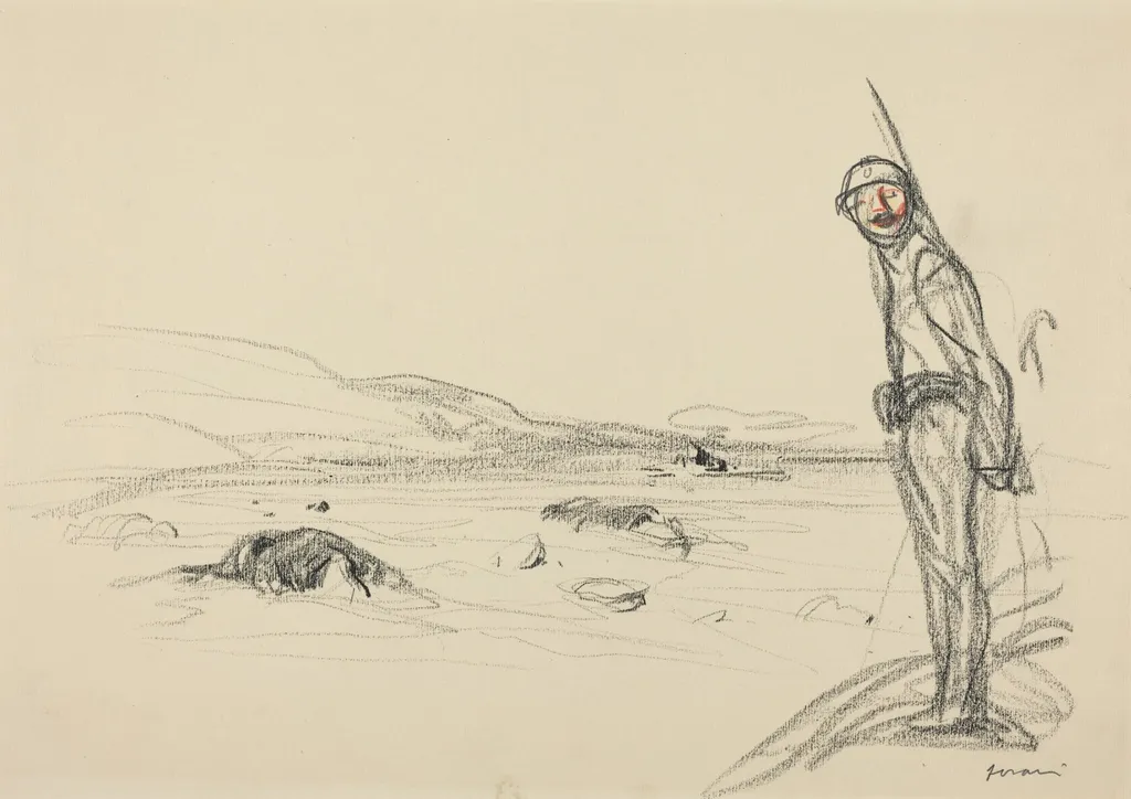 a) Along the Marne (recto); b) Study for Along the Marne (verso), by Jean-Louis Forain, graphite, 1918