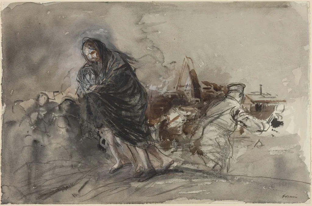 a) Après Douai (After Douai) (recto); b) Figure (verso), by Jean-Louis Forain, ink, 1918