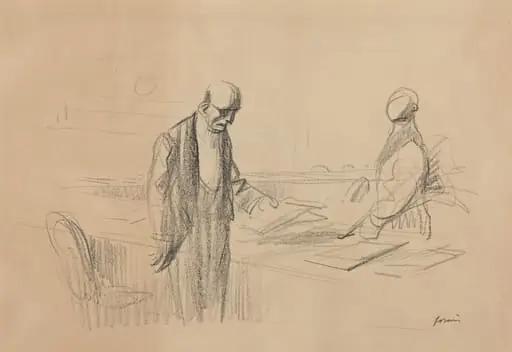 a) At the Conference (recto); b) Reclining Figure (verso), by Jean-Louis Forain