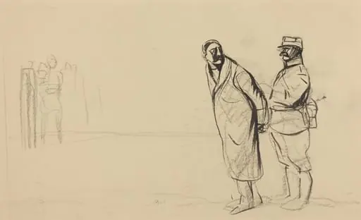 a) Au front de Vincennes, Bolo pacha (recto); b) Sketch for Au front de Vincennes, Bolo pacha (verso), by Jean-Louis Forain