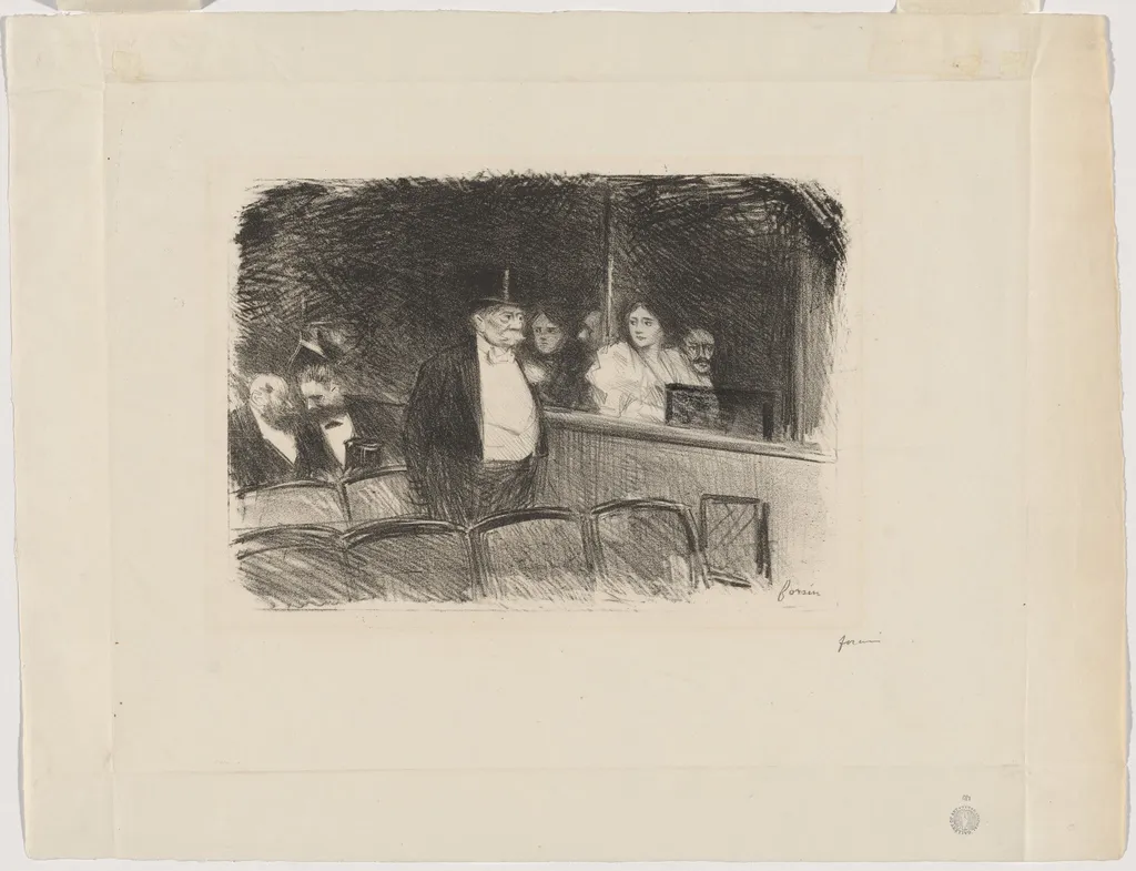 a) Au théâtre (At the Theatre) (recto); (b) Untitled (verso), by Jean-Louis Forain, crayon, 1892