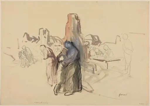 a) C'etait notre maison (recto); b) Refugees in a Landscape (verso), by Jean-Louis Forain