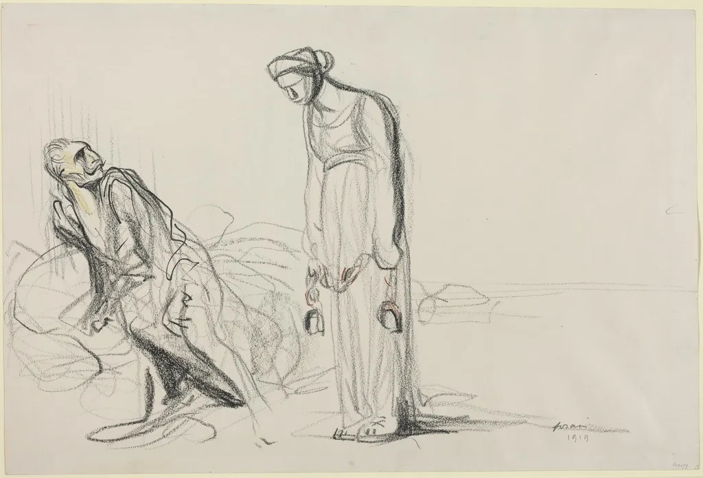 a) Fetters (recto); b) Sketch for Fetters (verso), by Jean-Louis Forain, crayon, 1919