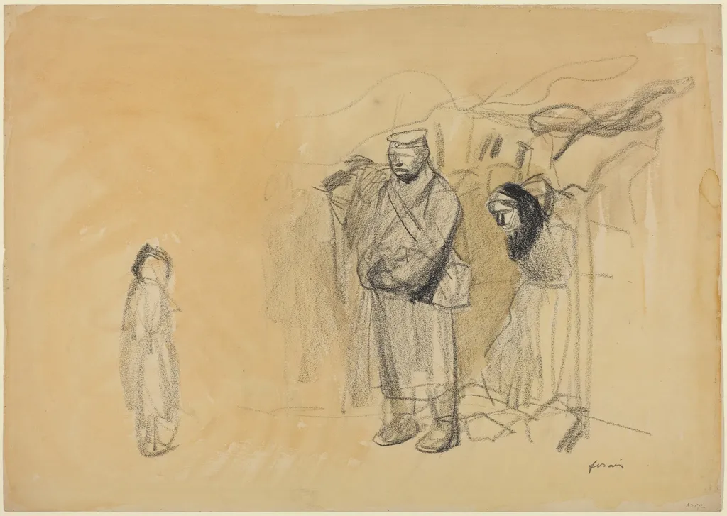 a) German Soldiers and French Child (recto); b) Woman and Child (verso), by Jean-Louis Forain, watercolor, 1916