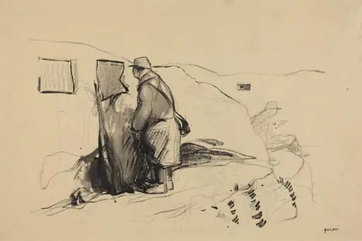 a) In the Trenches (recto); b) Study for In the Trenches (verso), by Jean-Louis Forain