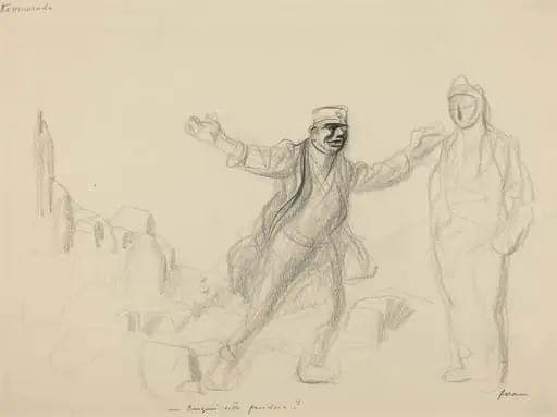 a) Kammerade. Porquoi cette froideur? (recto); b) Study for German Figure (verso), by Jean-Louis Forain