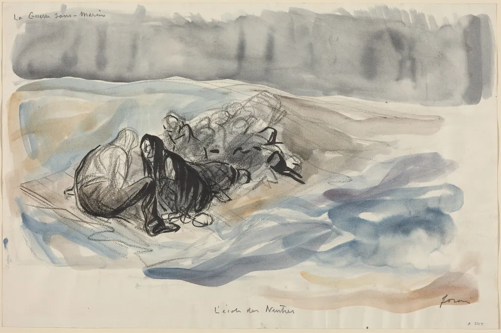 a) La Guerre sous-Marine. L'ecole des Neutres (recto); b) Study of La Guerre sous-Marine. L'ecole des Neutres (verso), by Jean-Louis Forain, ink, 1916