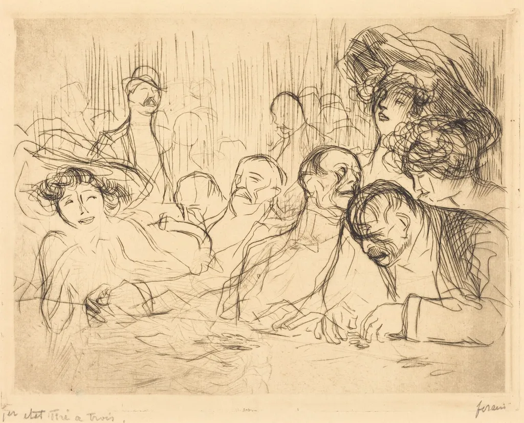 A la table de jeu (1ère planche) (At the Gambling Table) (first plate), by Jean-Louis Forain, ink, 1909