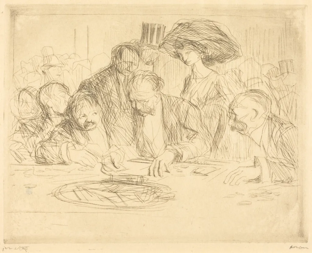 A la table de jeu (2e planche) (At the Gambling Table) (second plate), by Jean-Louis Forain, ink, 1909