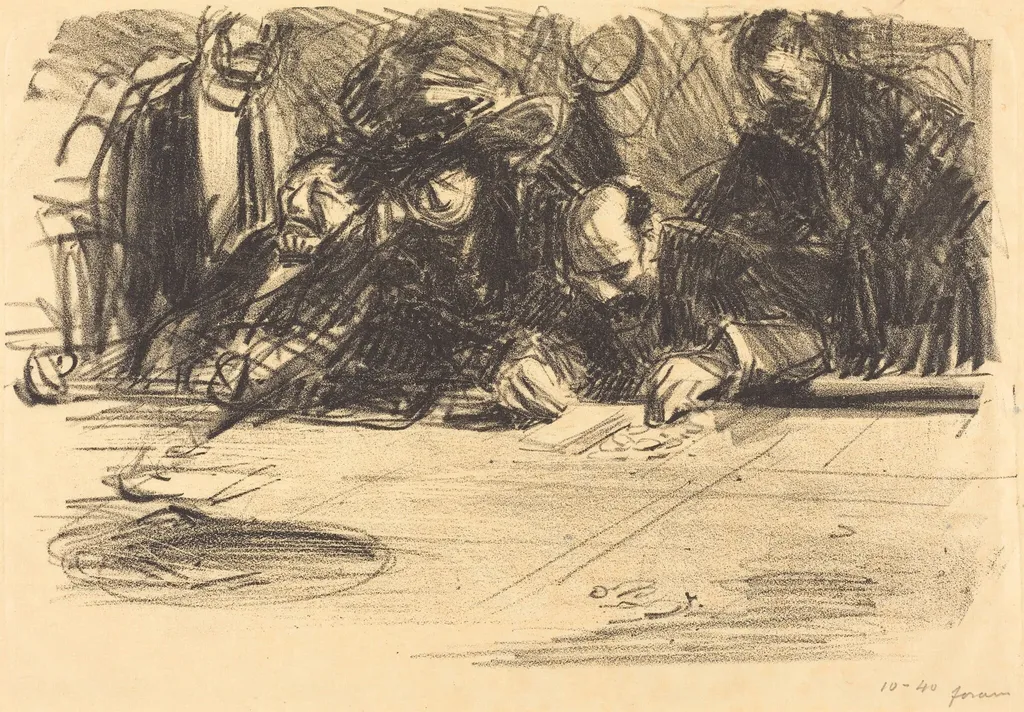A la table de jeu (At the Gambling Table), by Jean-Louis Forain, ink, 1914