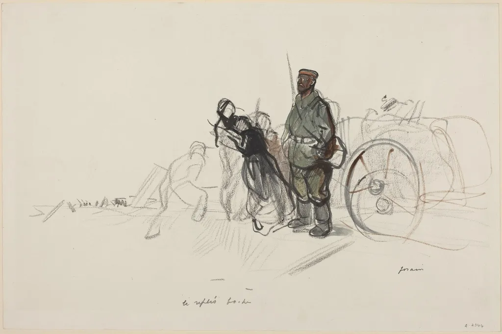 a) Le replis boche (recto); b) Sketch for the Figure of the German (verso), by Jean-Louis Forain, watercolor, 1916