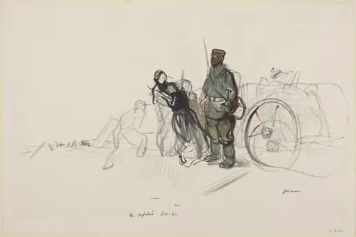 a) Le replis boche (recto); b) Sketch for the Figure of the German (verso), by Jean-Louis Forain