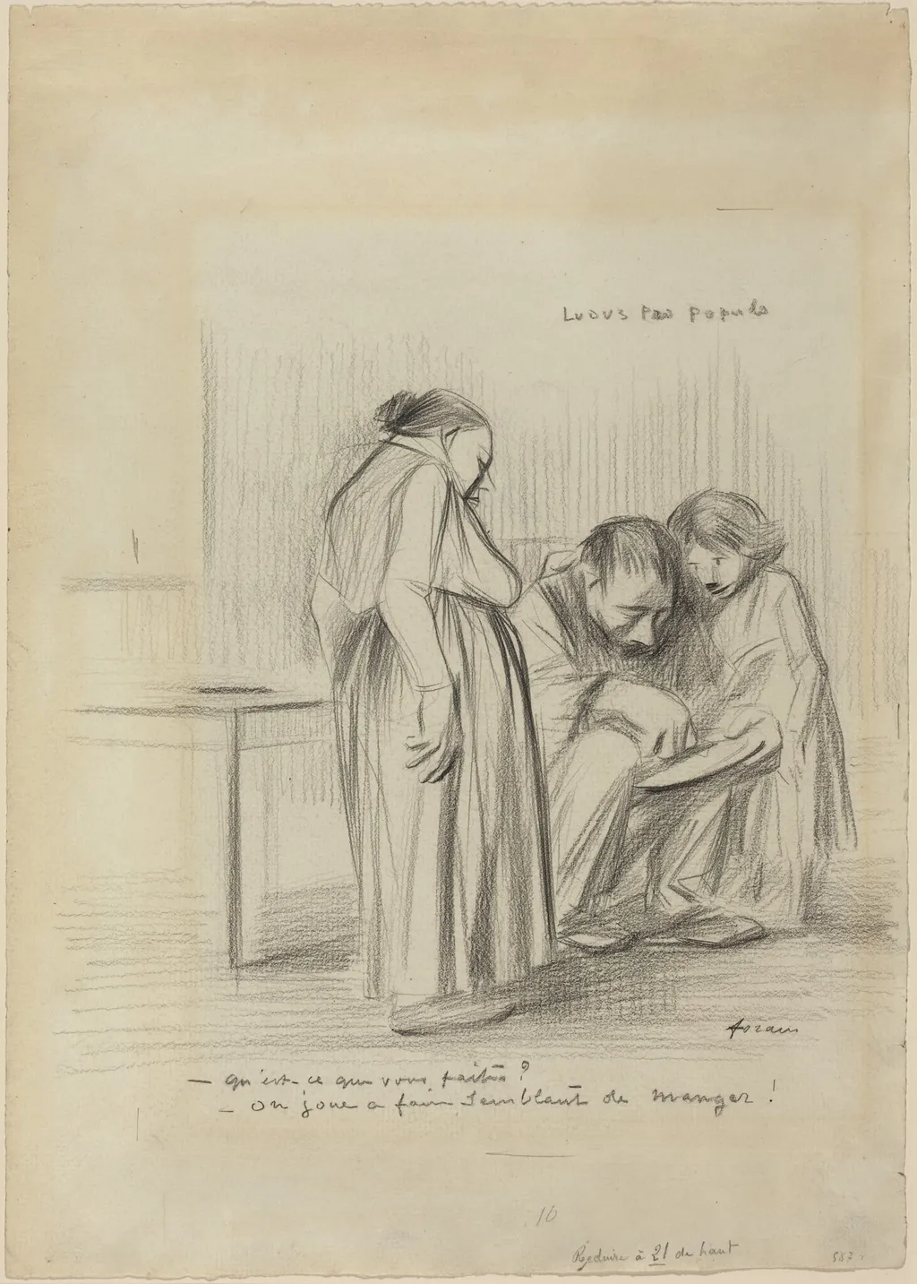 a) Ludus pro Populo (recto); b) Head of a Man (verso), by Jean-Louis Forain, crayon, 1892