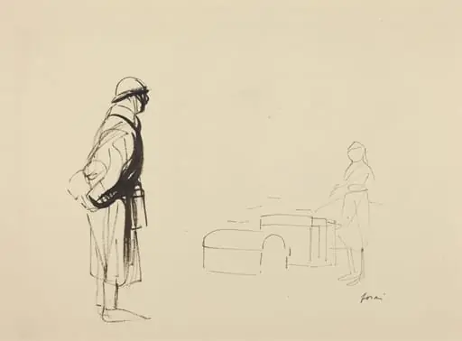 a) Poilu and Nurse (recto); b) Sketch for the Poilu (verso), by Jean-Louis Forain